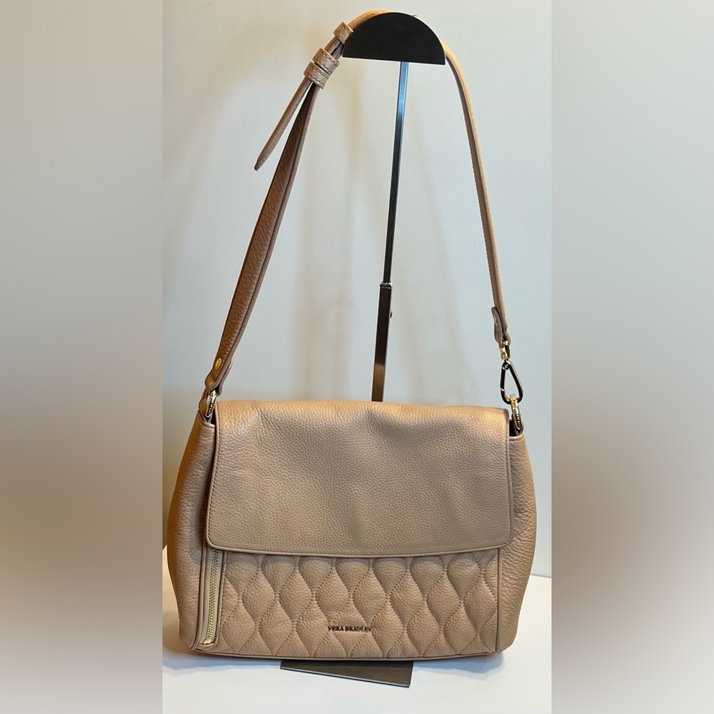 Vera Bradley Cara Quilted Leather Shoulder Bag in Nude With Gold Hardware